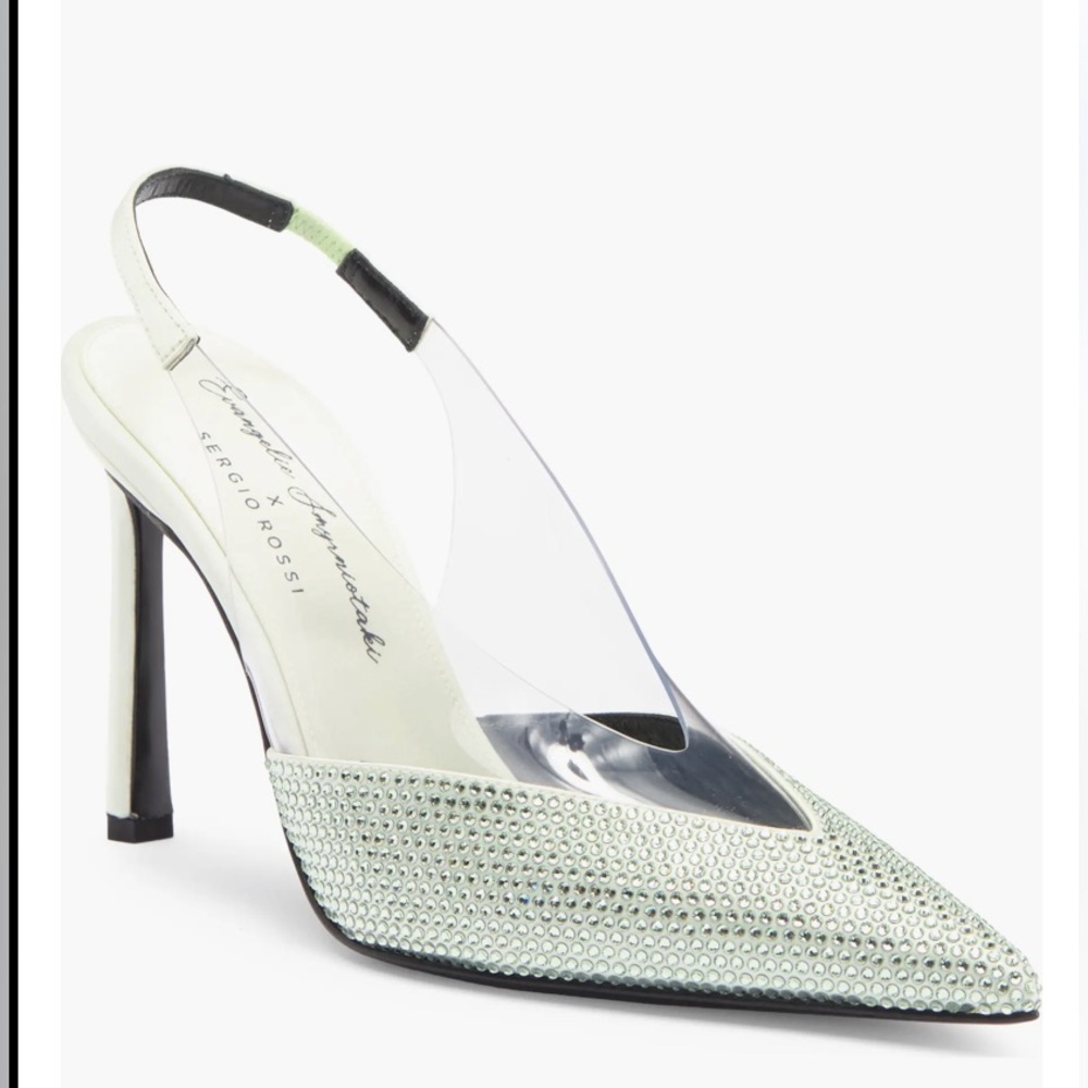 Sergio Rossi Pointed Toe Slingback Pump - LIGHT MINT/ TRANSPARENT
